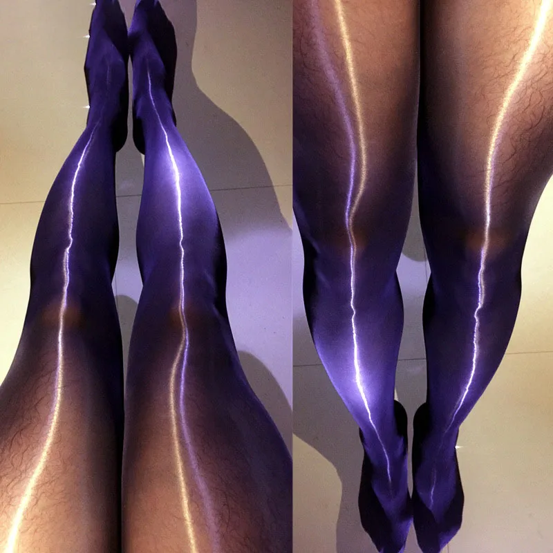 Sexy Men 8D Oil Shiny Sockings Glossy Peni Sleeve Pouch Sexy Tight Stockings Seamless Shaping Pantyhose Candy Color