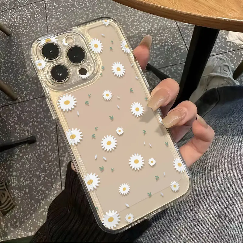 

White Daisy Flower Phone Case For iPhone 17 16 15 11 12 14 13 Pro Max Mini X XS XR 7 8 Plus SE4 16E Shockproof Transparent Cover