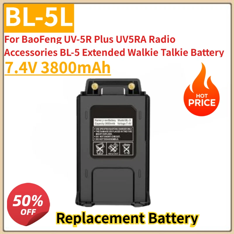 

New 7.4V 3800mAh Rechargeable Battery BL-5L for BaoFeng UV-5R Plus UV5RA Radio Accessories BL-5 Extended Walkie Talkie Battery