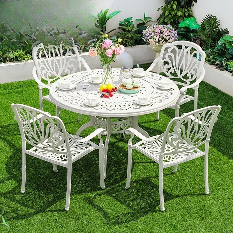 Outdoor villa, garden, metal table and chair, leisure courtyard, balcony, cast aluminum round table, hotel, homestay, waterproof