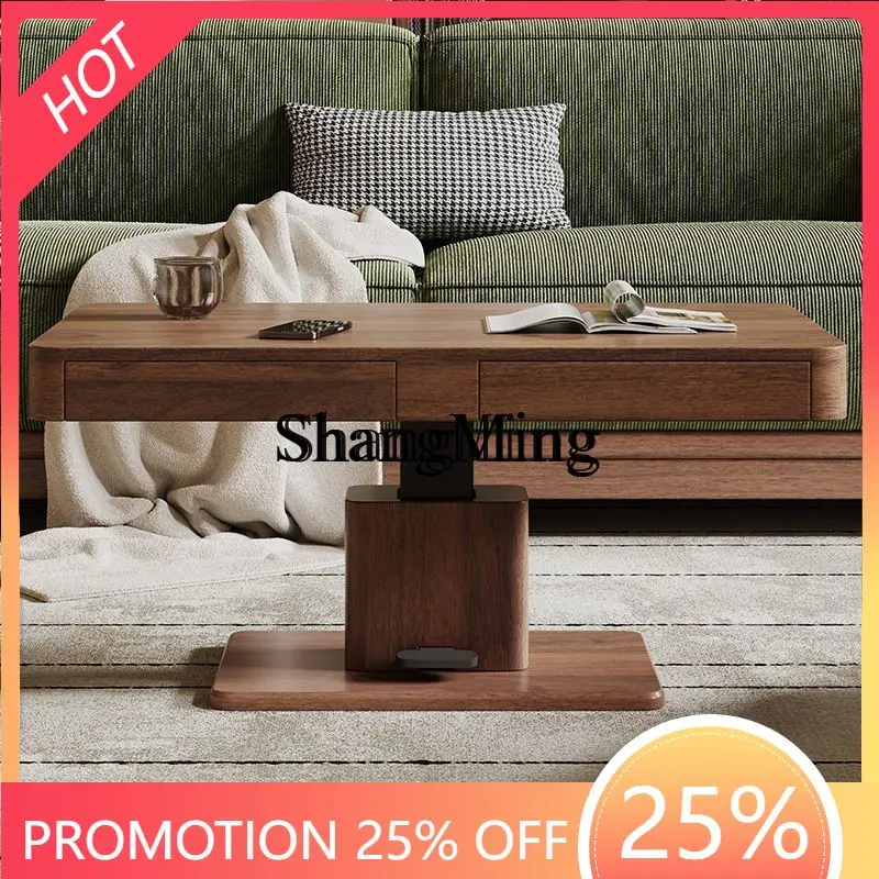 

SM wood lifting coffee table dining table household small apartment walnut multi-functional coffee table