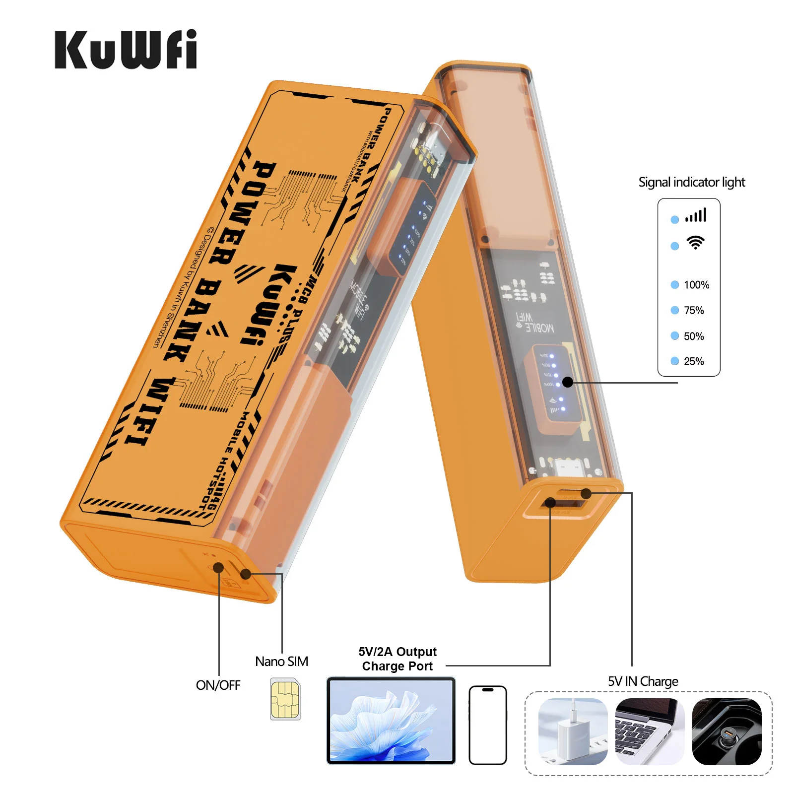 KuWFi-4Gモバイルルーター,8000mah,150mbps,超長寿命バッテリー,ポータブルトラベルデバイス,2.4ghz,5.8ghz,wi-fiホットスポットをサポート