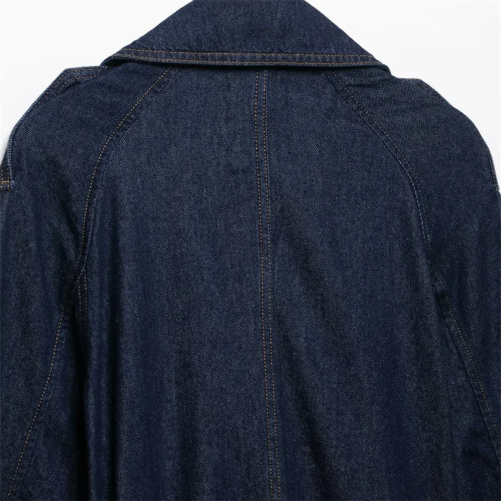 women's spring and summer new product casual loose waistband decoration short and wide design denim trench coat