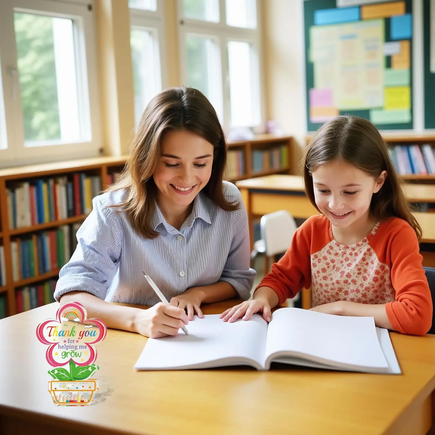 هدايا تقدير المعلم تذكار مع أكياس، شكرًا لك على مساعدتي في نمو علامة لوحة الأكريليك لإنهاء العام للمعلم #6