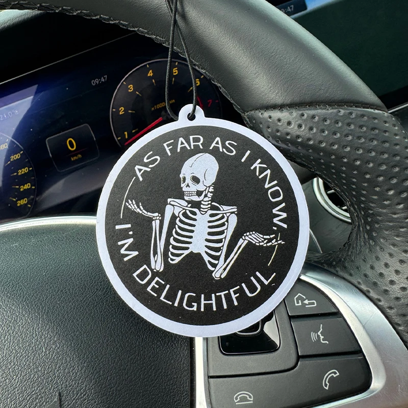 As Far as I Know, I'M Very Pleased with the Car Air Freshener Inspired by Skulls and Skulls and Skulls, with a Bahamian Sea Breeze Scent (Romantic Scent) |   Rearview Mirror Hanger & Dual-Purpose Air Vent Clip |   Natural Material Aromatherapy Tablets |   Long-Lasting Fragrance for 90 Days |   Alcohol-Free |   Not Afraid of the Sun Exposure |   Designed Specifically for Odor Removal in Cars, Closets, and Bathrooms. |   Cartoon Animation Graphics |   Unisex |   Luxury