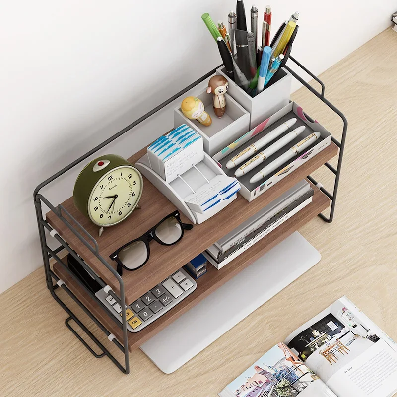 Metal Tabletop Storage Rack, Kitchen Countertop Organizer, Wooden Shelf, Office Desktop, Save Space Supplies, Accessories