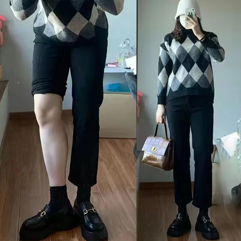 

Прямые джинсовые брюки с высокой талией и девятью зубцами, женские весенние 2023, новые брюки Sle Bla ing, брюки с грушевидным принтом