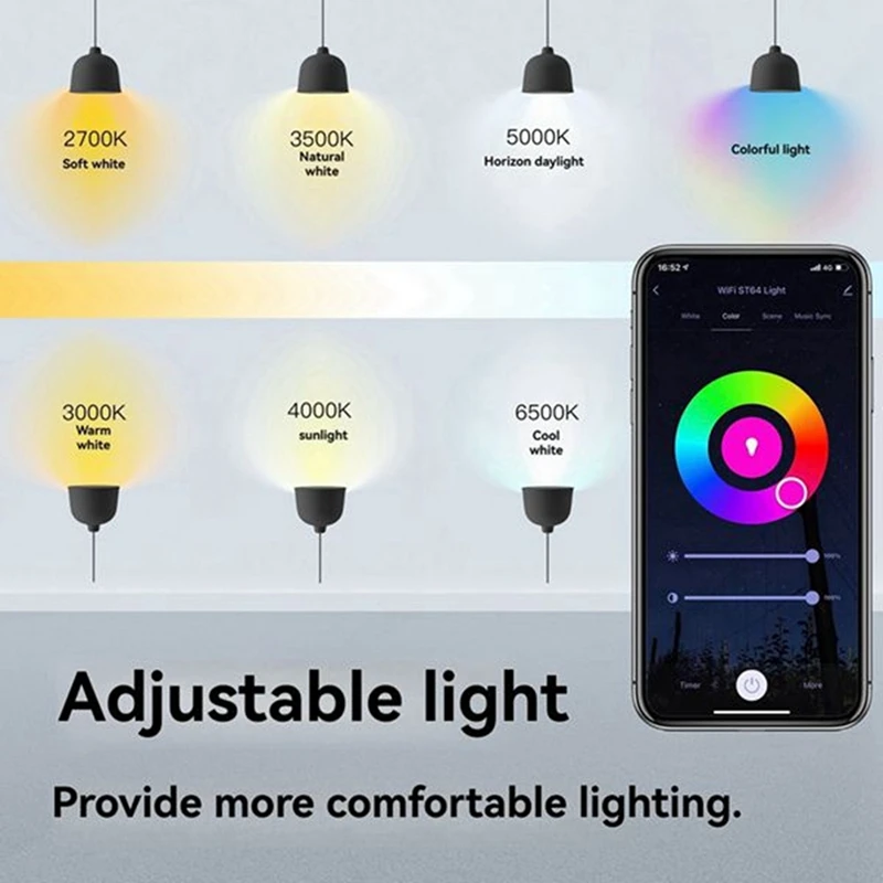 APPLIA-2Pcs Tuya Smart Wifi Lâmpadas ST64 LED Luz 16 milhões de cores RGB mudando 2700K-6500K regulável para Google Home