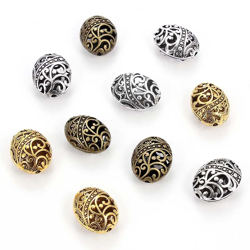 10pcs 17x22mm MIx Color Hollow Ellipse Shaped Metal Flower Spacer Bead DIY Jewelry Making Bracelets Earring