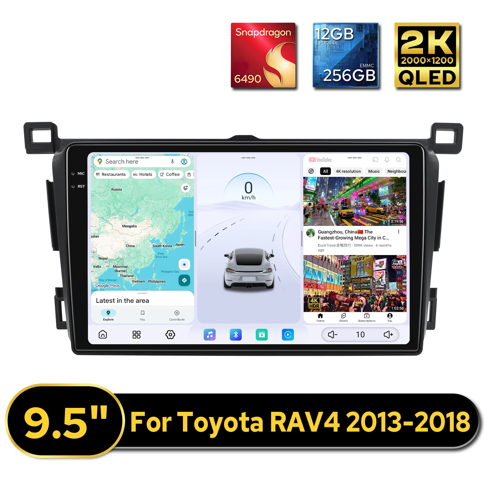 راديو ستيريو للسيارة 9.5 بوصة من JOYING Pro لسيارة Toyota RAV4 2013-2018 2K QLED 2000*1200 12+256GB مزدوج بلوتوث USB Type-C مخصص UI