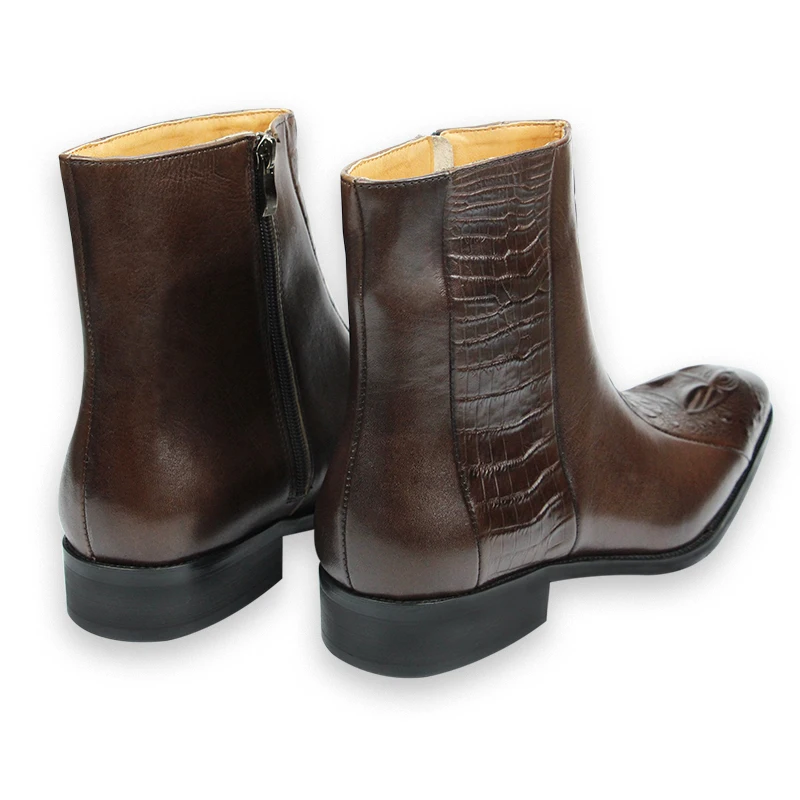 Eleganckie męskie buty do sukienki Handmade oryginalna skóra bydlęca skóra krokodyla drukowanie zamek luksusowy design jesień obuwie dla mężczyzn