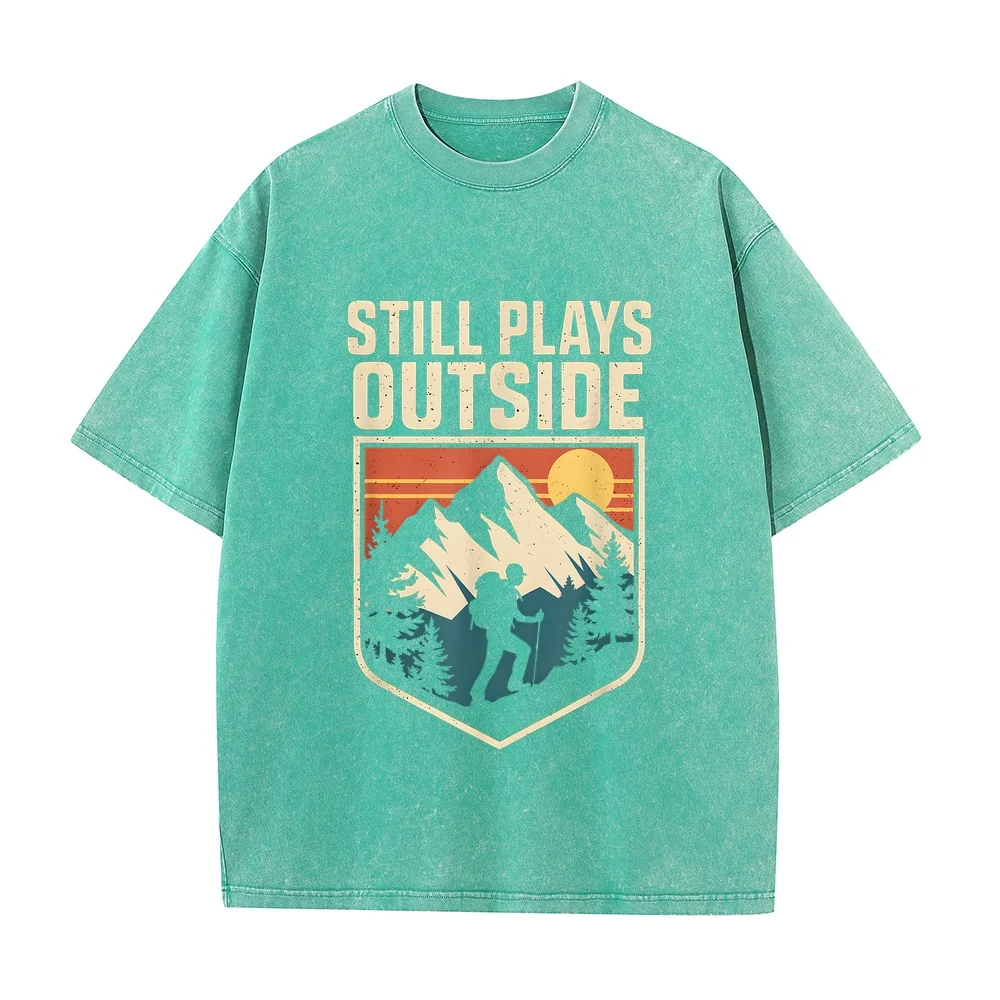 Still Plays Outside Hiking Mountain Trailing Nature Retro T-Shirt Gothic Clothing Shirts Graphic Tee T Shirt Uomo Pink Printed