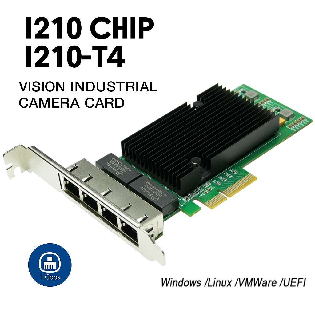 I210-T4 Quad Port PCIe Gigabit Ethernet Server Network Card 1G NIC PCI Express x4 4 Port RJ45 Lan for Industrial Camera Vision