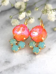 New Arrival Rainbow Crystal Dangle Earrings Cute Trendy Geometric Drop Earrings Boho Jewelry Accessories For Women Girls