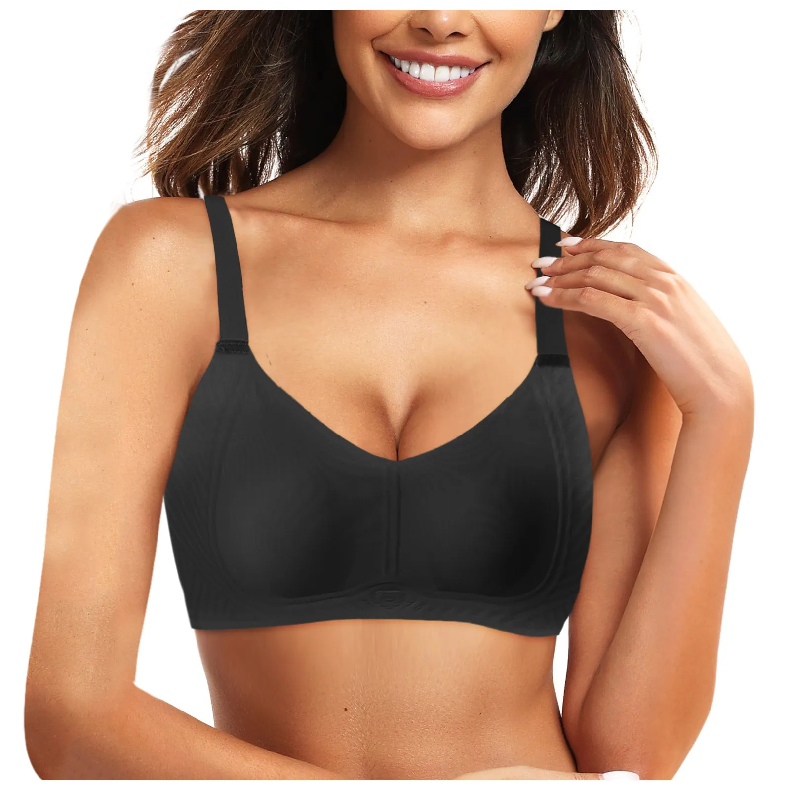 

Women's Seamless Wireless Bras Full-Coverage Adjustable Straps Stretchy Underarm Smoothing Lightly Lined Bra Wire Free Femme