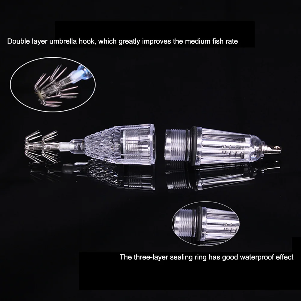 Cuttlefish Attracting Light Lure Waterproof Night Fishing Lamp Hook Portable LED Light Bait Double Hook for Seawater Fresh Water