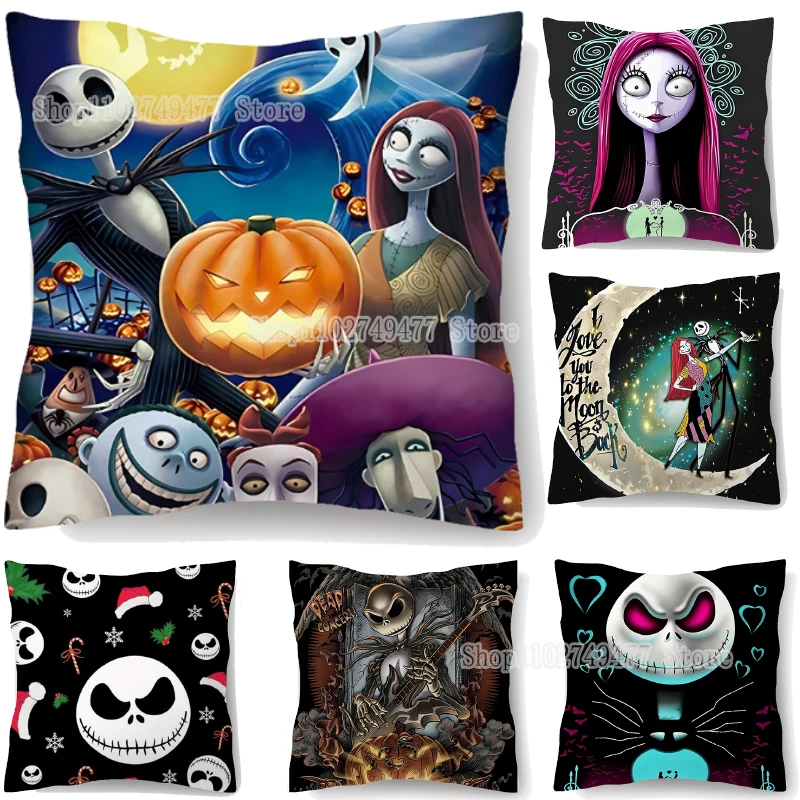 Disney The Nightmare Before Christmas Square Pillowcase Cartoon Jack Skellington Print Pillow Sofa Bed Car Decoration Pillow