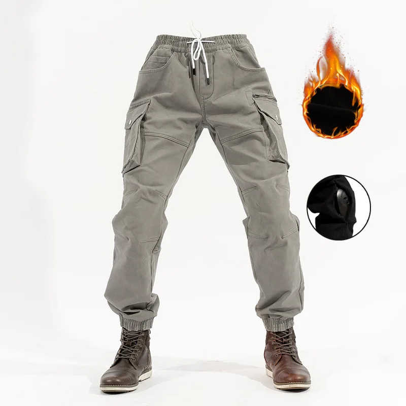 남성 여성을위한 오토바이 바지 여행 라이딩 기어 안티 가을 레이싱 바지 겨울에 적합한 멀티 포켓 두꺼운 벨벳 상세 이미지 4