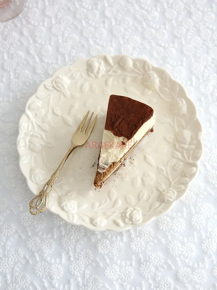 

Rose ceramic relief plate, Dim sum plate, afternoon tea plate, western dish, fruit plate, household plate