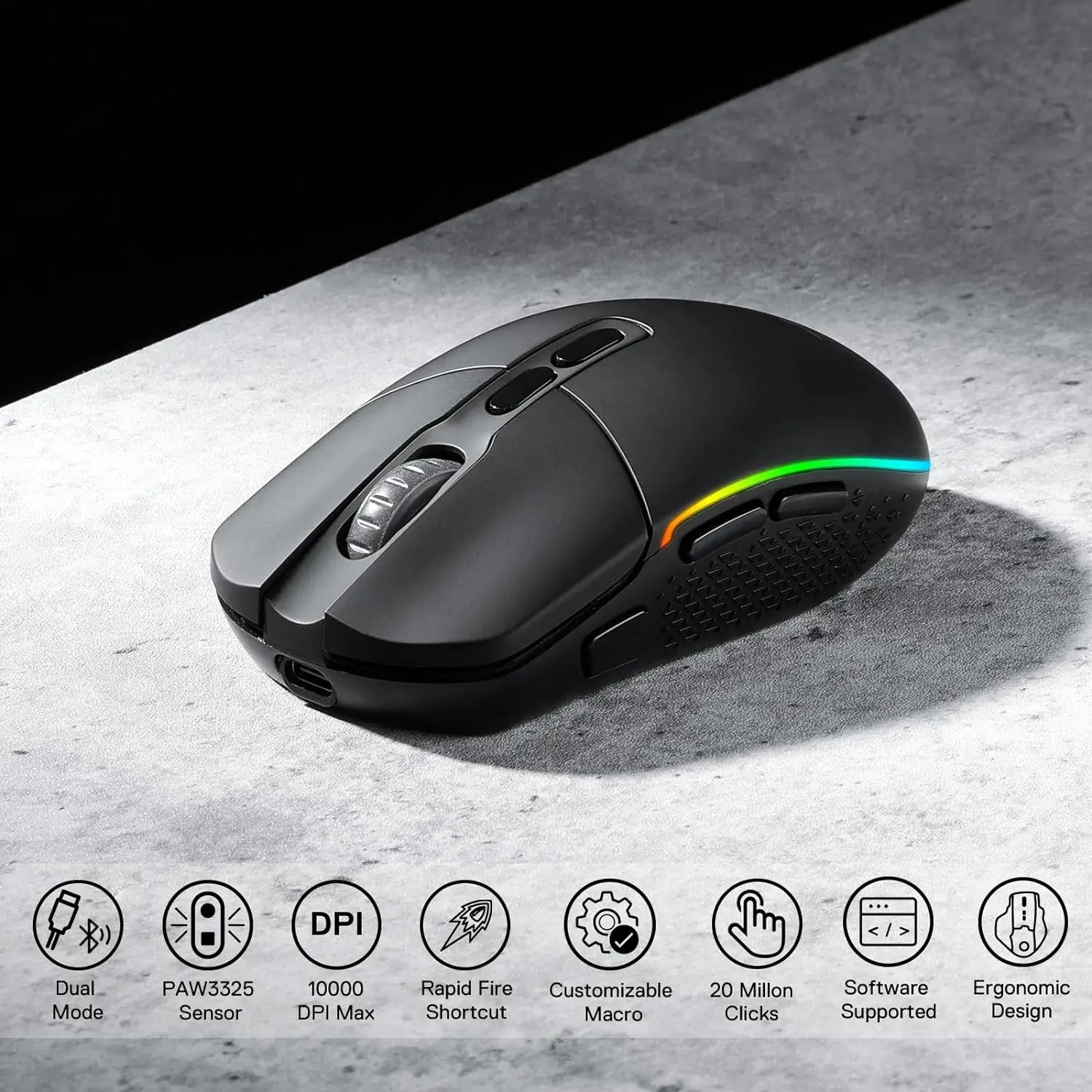 Imagem -03 - Pro Mouse Óptico sem Fio para Jogos Botões Programáveis Rgb 10.000 Dpi Computador pc Ergonômico Redragon-m719