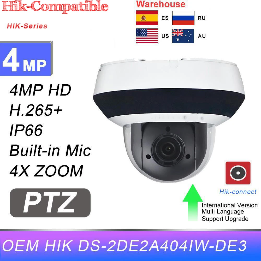 

OEM Hikvision 4MP PTZ IP Camera 4X Zoom Built-in Mic Security Surveillance Network Camera Hik-connect replace DS-2DE2A404IW-DE3