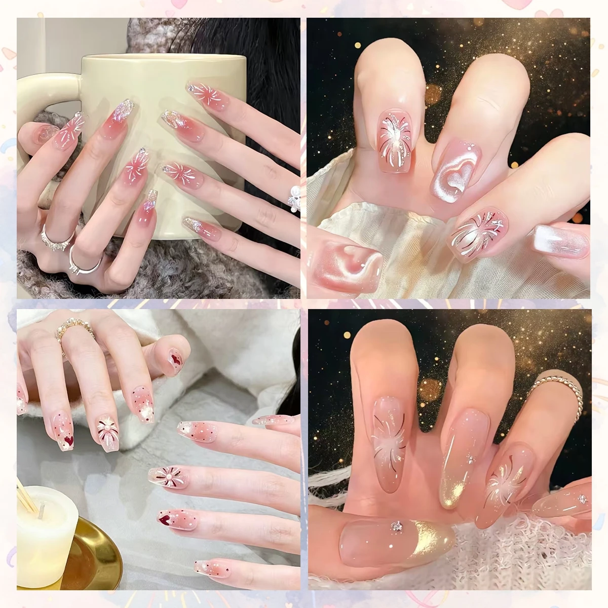 3/6 hojas de pegatinas 5D para decoración de uñas de fuegos artificiales, calcomanías autoadhesivas con patrón de explosión iridiscente para decoración de manicura DIY