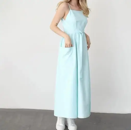 

Summer Beach Dress Woman Square Collar Temperament Cinched Waist Slimming Strap Dress for Women Elegant Casual Camisole Dress