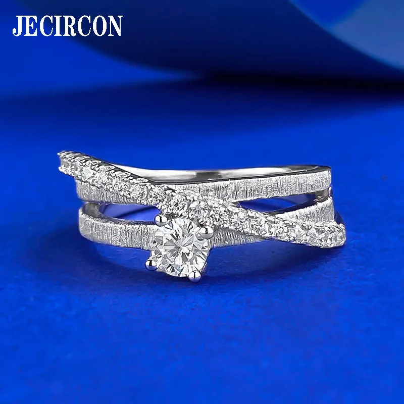 

JECIRCON S925 Sterling Silver High Carbon Stone Ring 3 Circles Surrounded By 0.1 Carat Brushed Row Ring Fashion Versatile Style