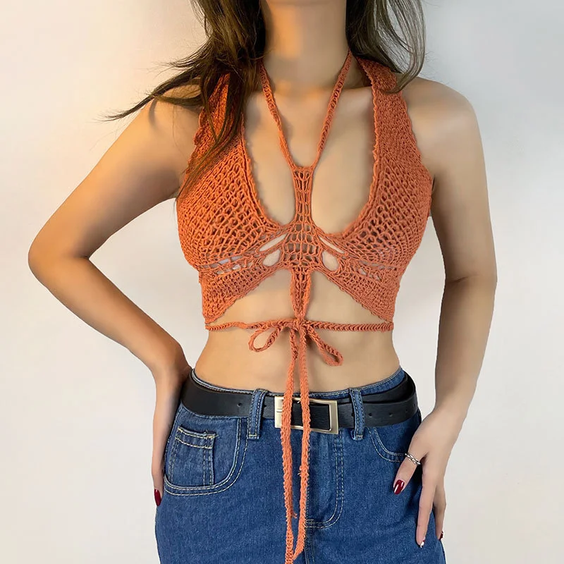 เสื้อชั้นในเสื้อเปลือยหลังผีเสื้อเสื้อบังทรงสำหรับผู้หญิงใส่ฤดูร้อนเสื้อครอปแบบมีเชือกแขวนคอเสื้อสายเดี่ยวสุดเซ็กซี่สำหรับผู้หญิง