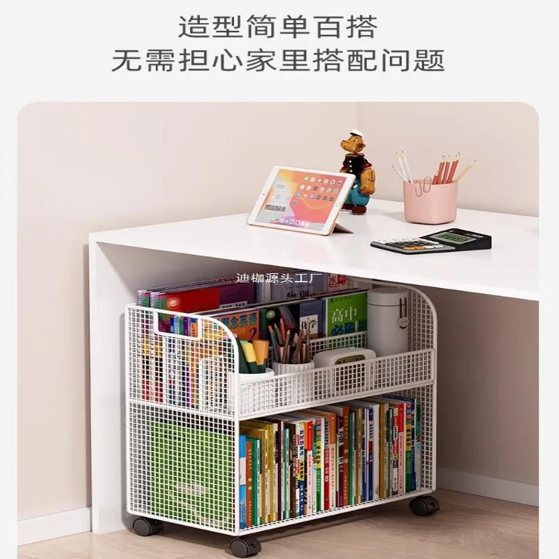Bookcase Mobile Bookshelf Children\'s Picture Book Rack with Wheel Table Drop Down Storage Rack Storage for Baby Books Bookshelf