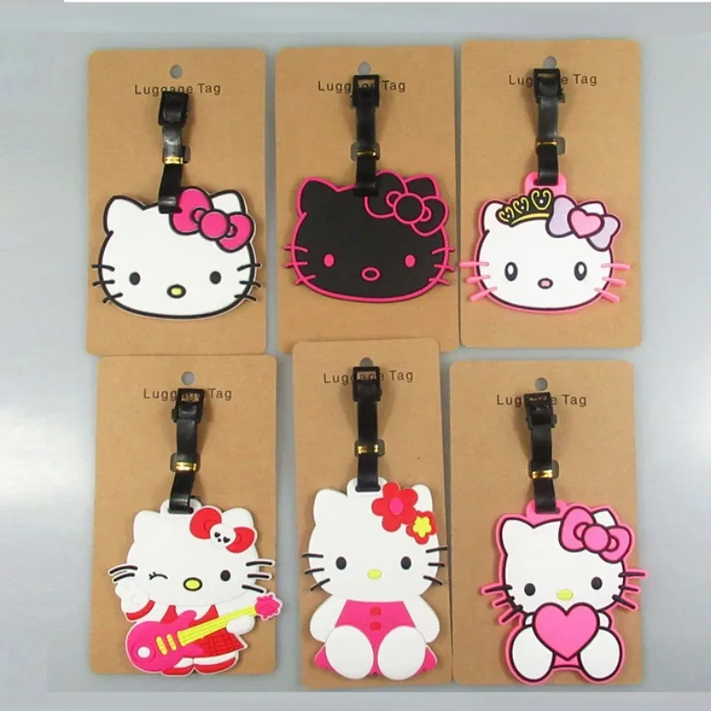 Kawaii Hello Kitty Luggage Label Anime Figures Melody Kuromi Luggage Tag Cartoon Suitcase ID Address Holder Baggage Boarding