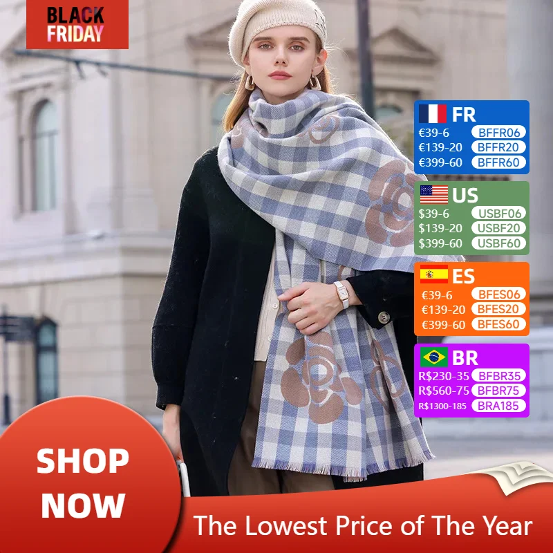 New Fashion Trend High-end Women's Scarf Autumn Winter Cold Insulation Plaid Printed Tassels Medium Length Scarves Shawl Gift