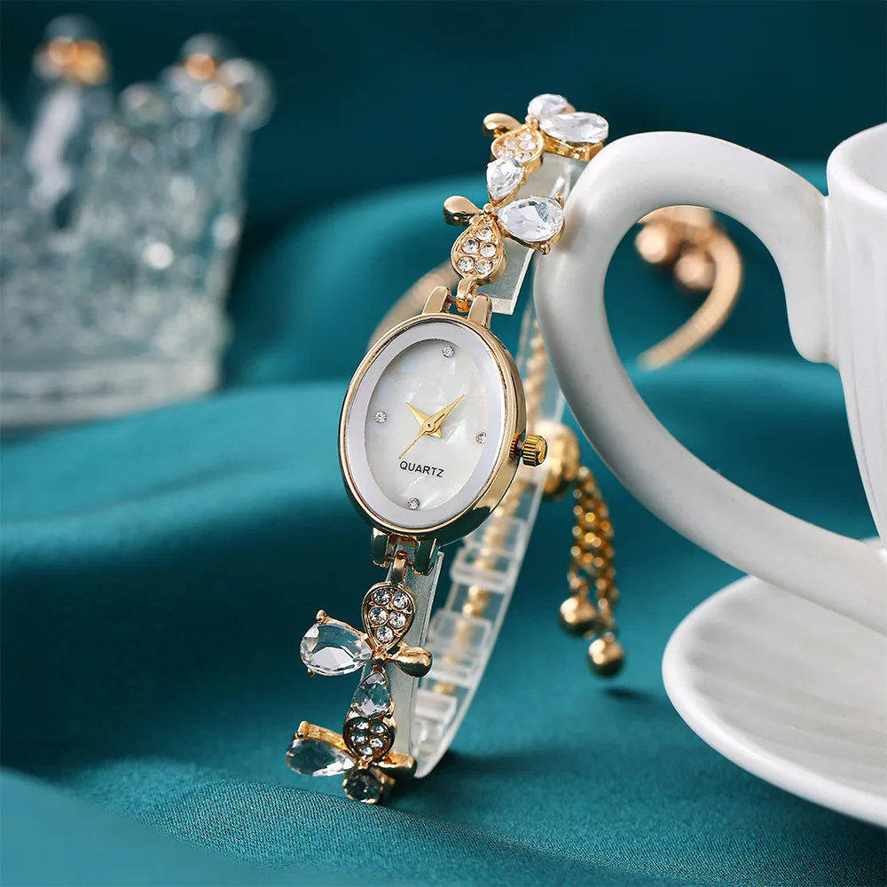 Exquisite Rhinestone Butterfly Ladies Watch Fashion Alloy Strap Diamond Oval Women Casual Quartz Wristwatch Bracelet 시계
