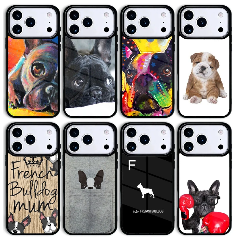 Capa Protetora para Celular com Design de Cachorrinhos Fofos (Pug, Bulldog Francês) para iPhone 17 AIR 16pro Max 15 14 13 12 11