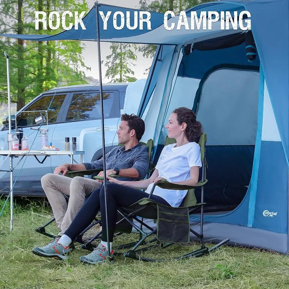 Portable Folding Rocking Chair Camping Rocker Outdoor Lawn Chair with Cup Holder Side Pocket Lightweight Easy to Fold Heavy Duty