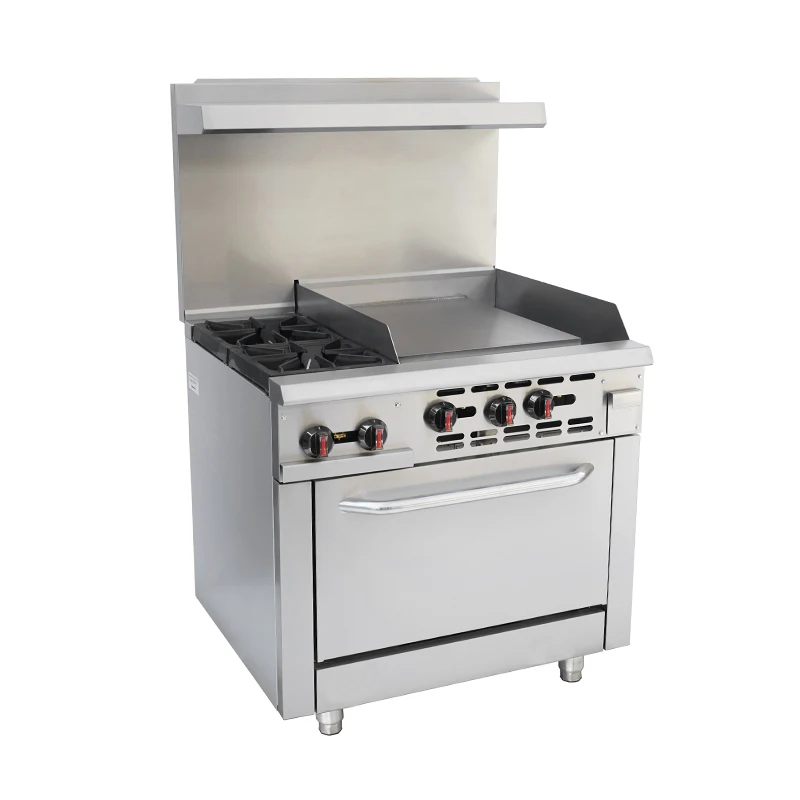 Commercial Kitchen Equipment Restaurant-Grade Stainless Steel 2-Burner  Cooktop Griddle Oven