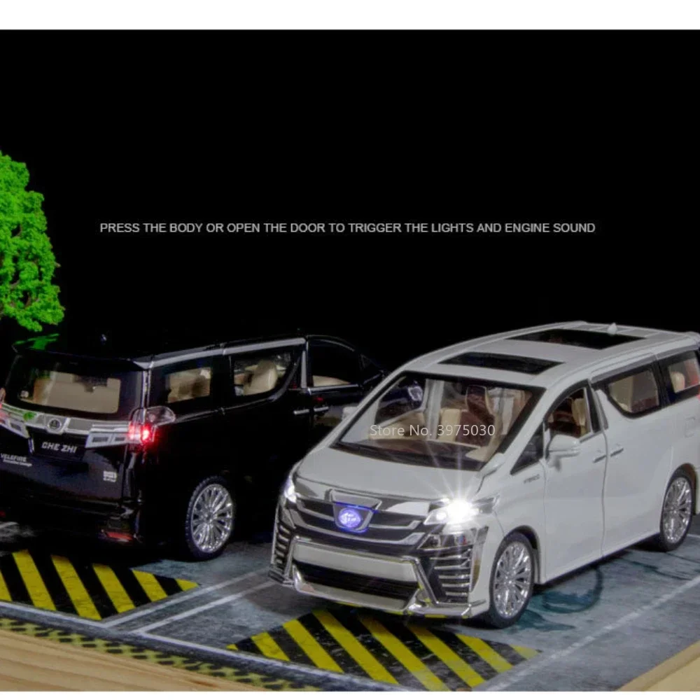 1:24 Vellfire LM300H MPV Giocattoli Modelli di auto Metallo pressofuso con tirare indietro Suono Luce Porte aperte Collezione Regali per ragazzi Bambini