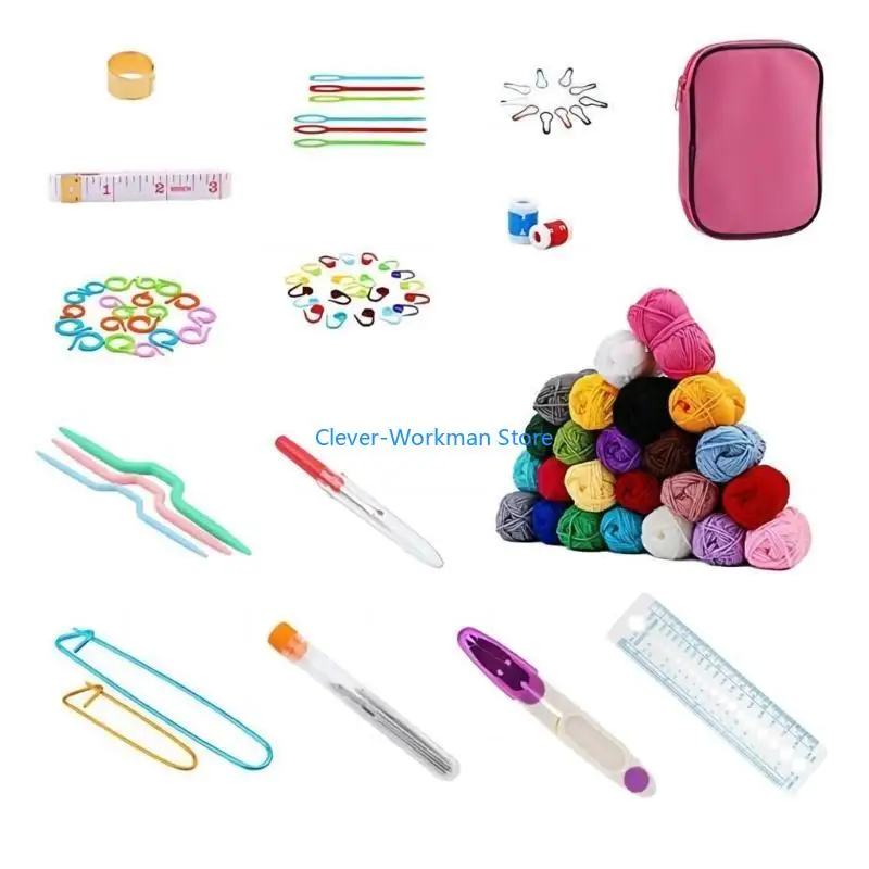 

24TD Комплекты для вязания крючком для начинающих многоцветных шерстяных крючков