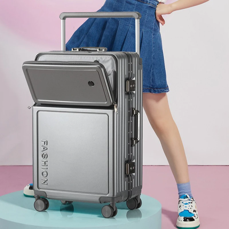 

New Luggage Aluminium Frame Wide Trolley Suitcase 20 inch Travel Trolley Case Boarding Box 28 inch Front Opening Password Box