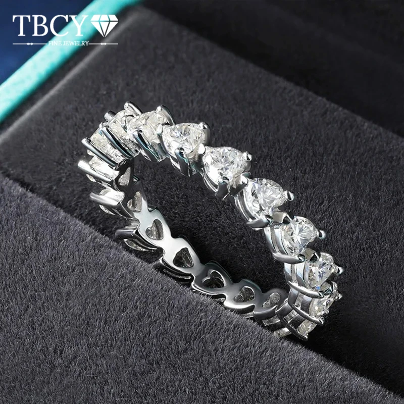 

TBCYD 3MM Full Moissanite Diamond Eternity Rings 925 Sterling Silver Heart Polished Wave Sparkle Elegance For Women Jewelery