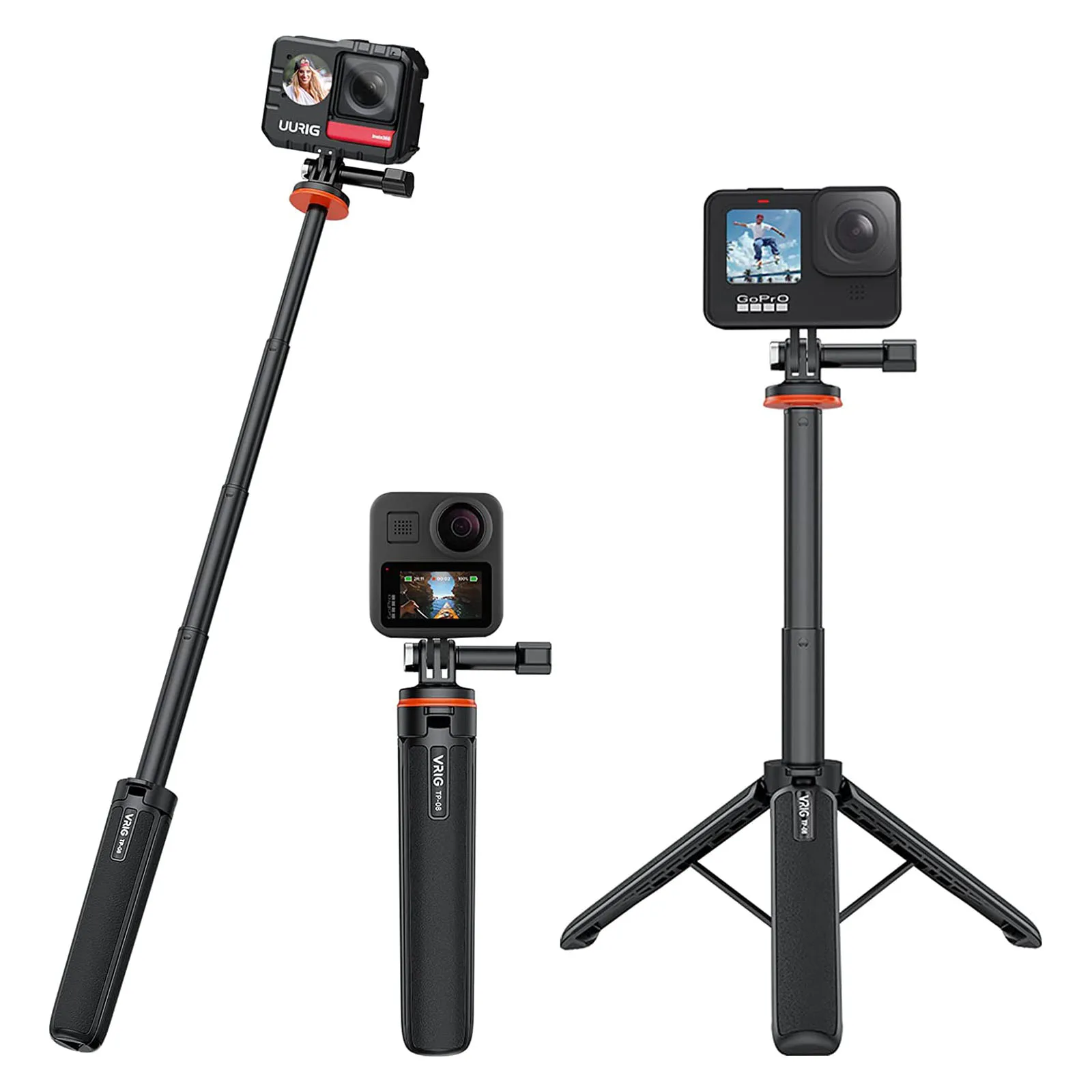 VRIG TP-08 51cm Selfie Stick Tripod for Insta360 X3 GoPro Max Hero 10 9 8 7 6 5 4 Extendable Phone Tripod for iPhone Samsung