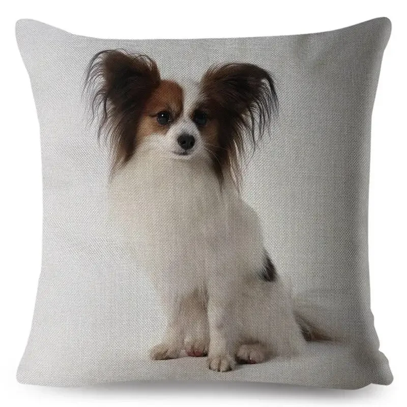 Cute Spanish Papillon Dog Pillowcase Square Cushion Cover Pillowcase Car Sofa Home Decor Pet Pillowcase