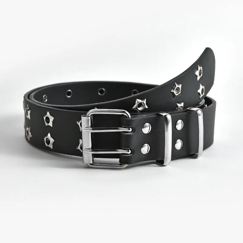 

Hollow punk casual belt for women fashionable star eyelet decoration double-row waist belt