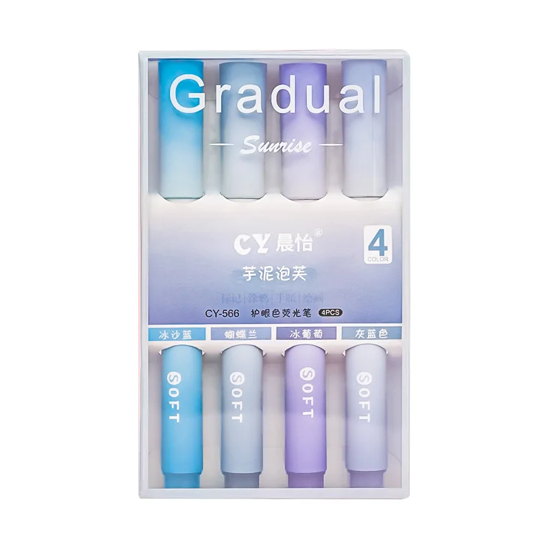 School Gradient Eye Protection Color Oblique Head Highlighter Student Notebook  Pen Large Capacity Set 4 Pack Marker  Wholesale