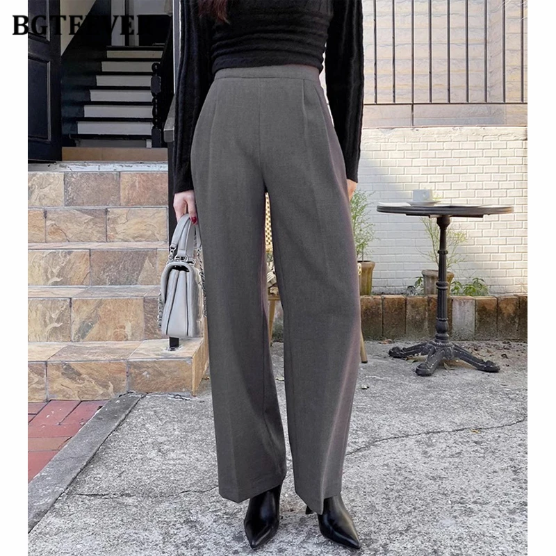 

BGTEEVER Autumn Winter Loose Ladies Suit Pants Stylish High Waist Women Wide Leg Trousers