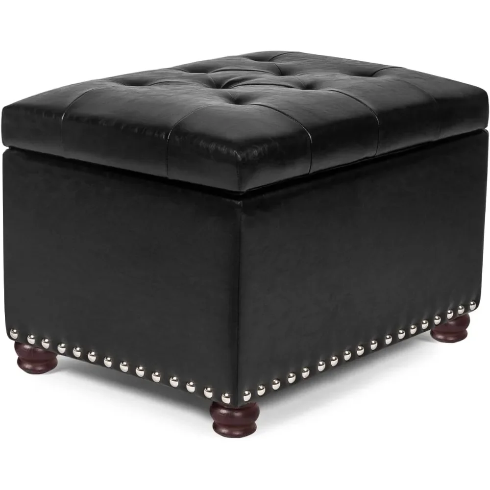 

24'' Leather Storage Footstool, Rectangular Footrest, Stud Head, Trim, Toy Box and Storage Organizer Bedroom