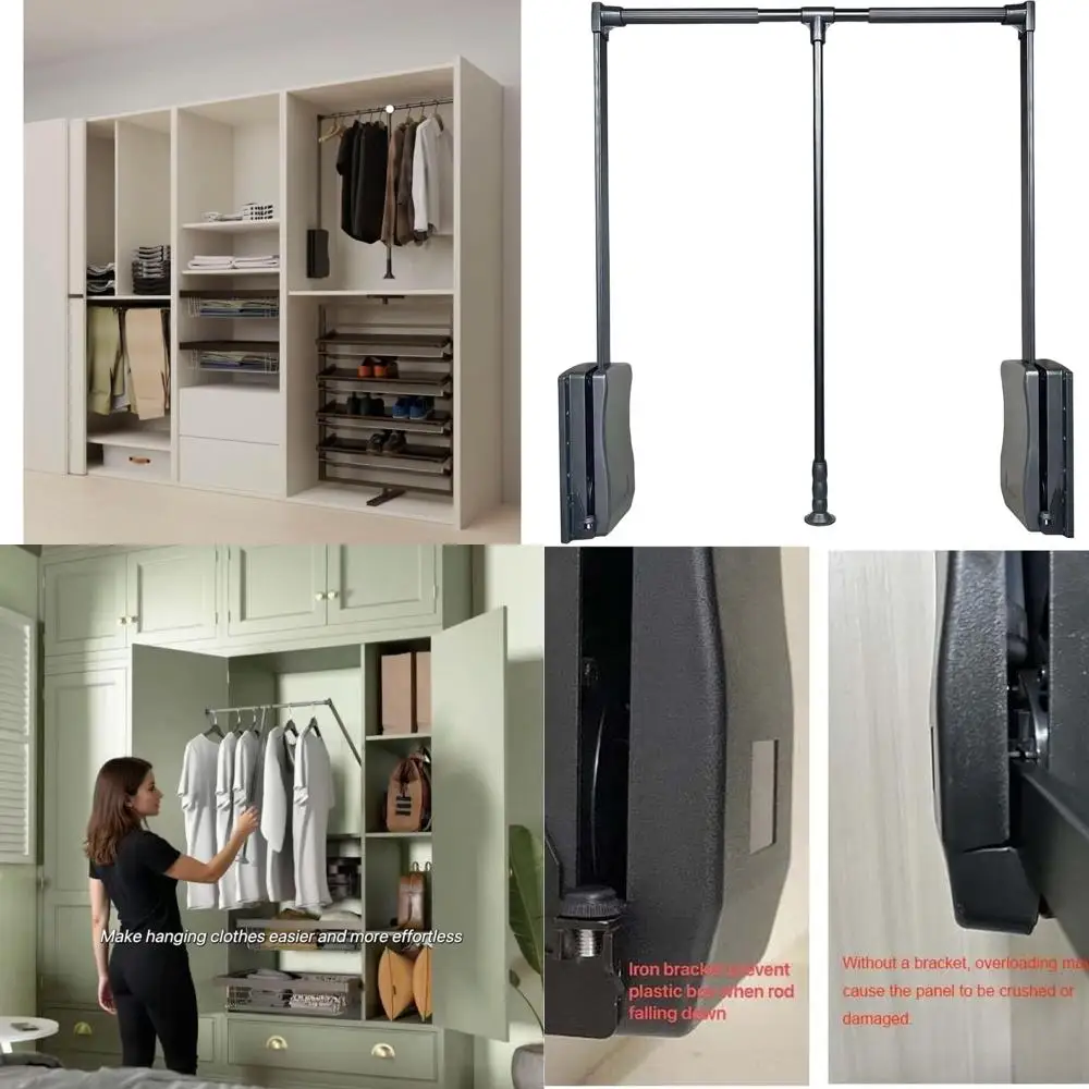 

Adjustable Hanging Rack for Wardrobe, Retractable Aluminum Clothes Hanger, Medium Size 26-35 (Black)