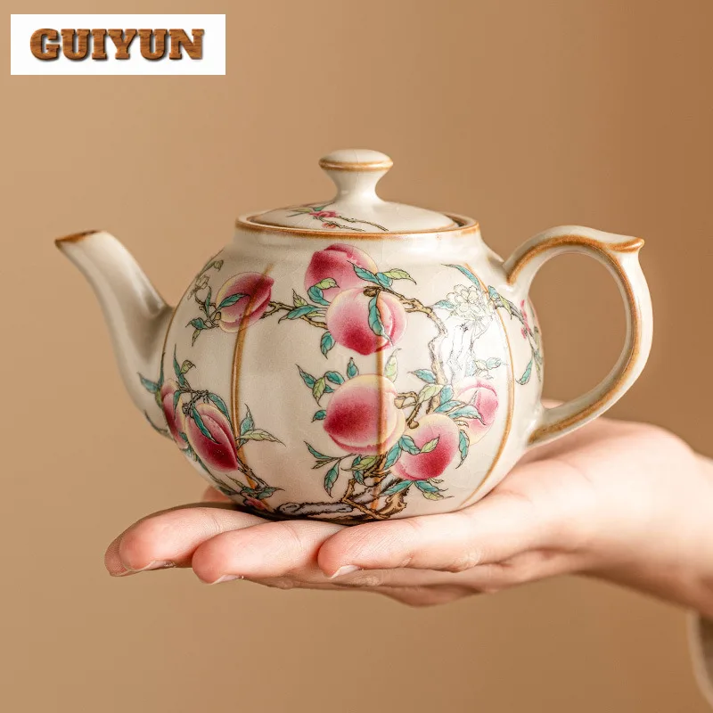 220ml High End Ru Kiln Teapot Japanese Pink Longevity Peach Peach Pot Tea Maker Kettle 1 Pot 2 Cups Kit Tea Ceremony Accessories