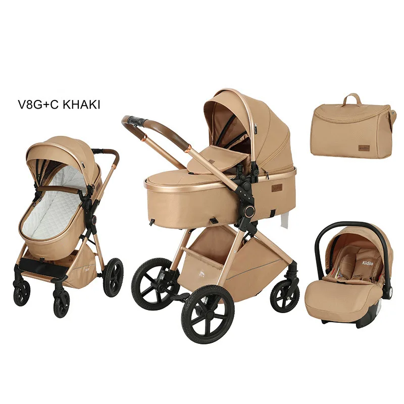 

Детская коляска V8G, высокая пейзажная коляска 3-в-1, оснащен автокреслом, сумкой для мамы, складной одним щелчком мыши, может сидеть и лежать