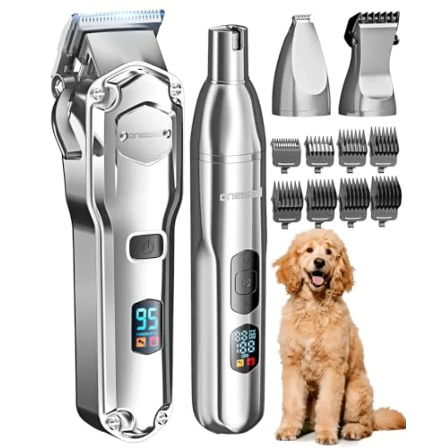 

Dog Clippers for Grooming Thick/Heavy Coats 4-in-1 Dog Grooming Kit Low Noise with Stainless Steel Blade Cordless Dogs Paw Trim